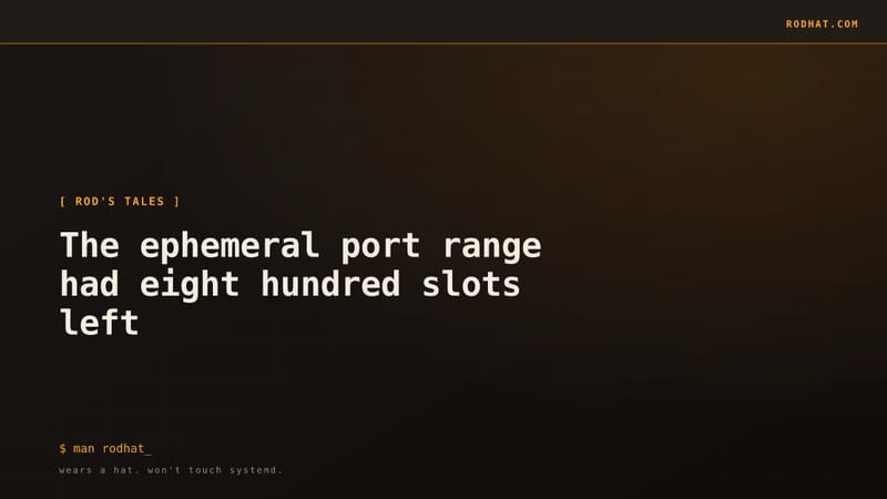 Editorial card: The ephemeral port range had eight hundred slots left