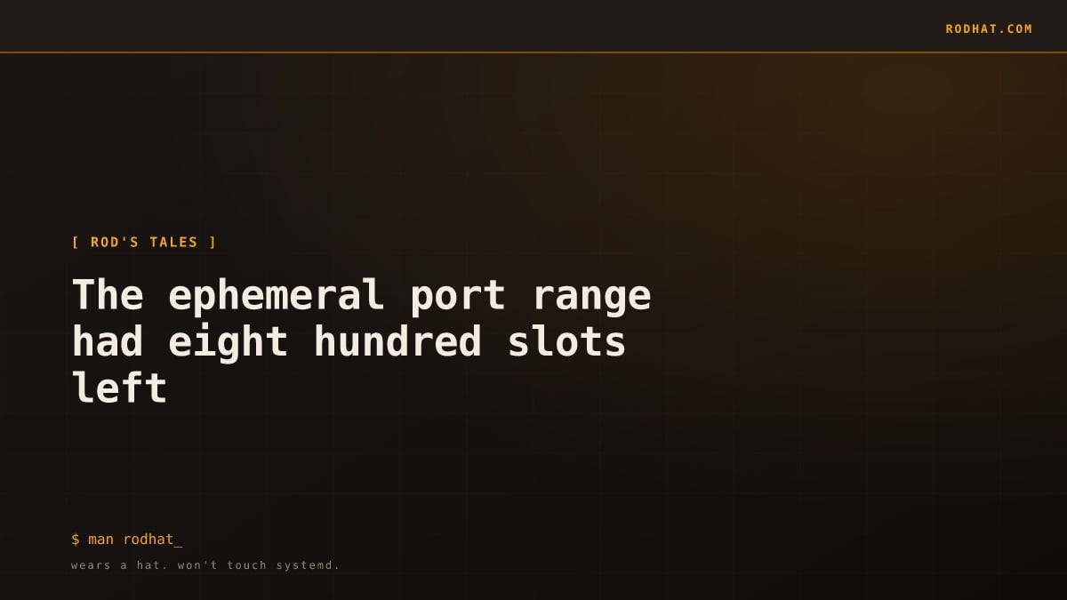 Editorial card: The ephemeral port range had eight hundred slots left